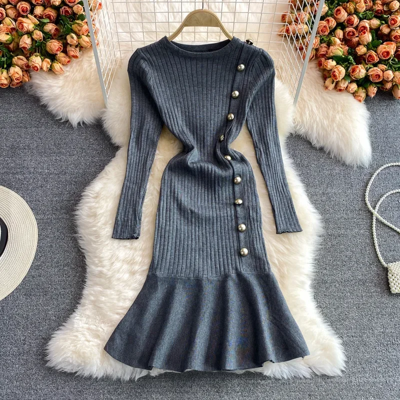 Элегантное трикотажное платье для похудения юбка с рыбьим хвостом осень-зима