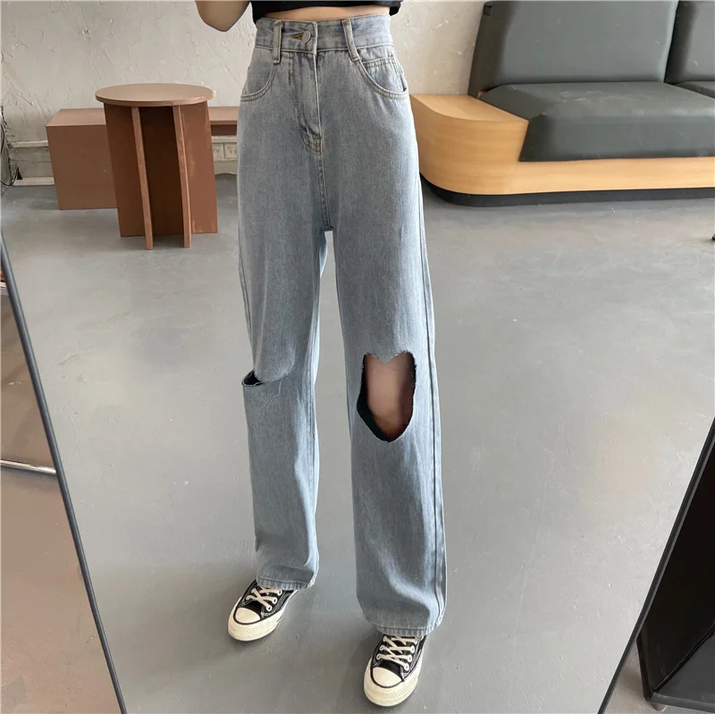 4 размера S-xl винтажный светильник с дырками джинсовые синие женские джинсы