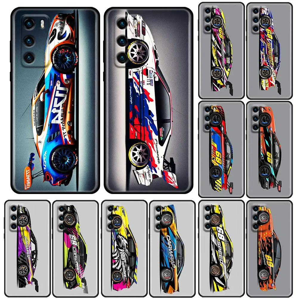 

Sport Car Cycle Racing Vehicle Case For Huawei P50 P50E P40 P40E P30 P20 P10 P Smart Z 2019 2020 2021 Pro Plus Lite Black Cover