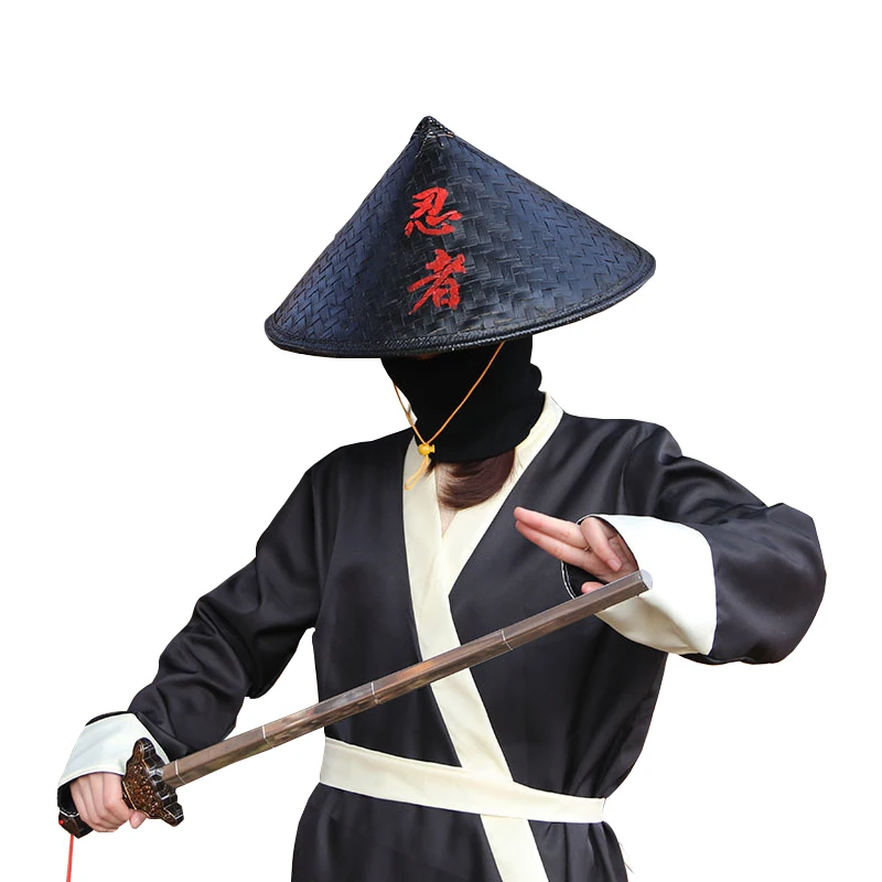 Черная Бамбуковая Шляпа в китайском стиле кунг-фу бамбуковая плетеная шляпа