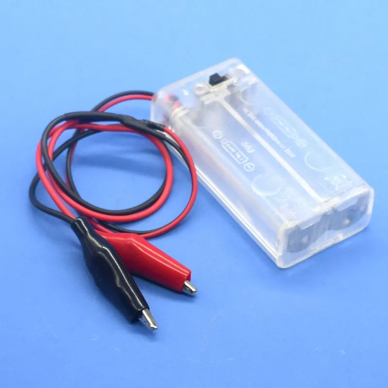 600pcs/lot 2 AA 3V Battery Holder Storage Box Case With Switch 2 Slots 2A Batteries Cover Shell With Alligator Clips Transparent