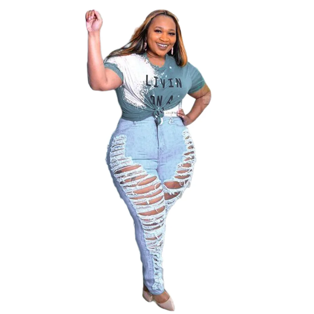 Plus Size Jeans Plus Size Women Clothing Solid High Waist Hollow Out Personalized Slim Fit Stretch Denim Leggings Zipper Fly