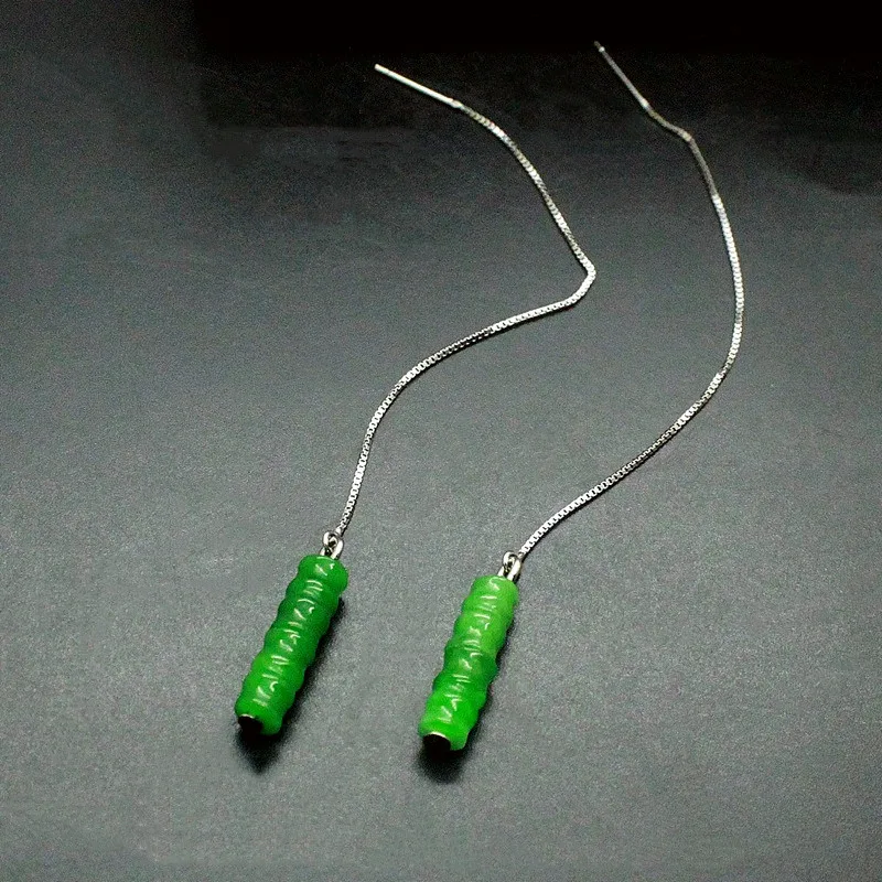 

Retro Fashion Emerald Jade Earrings Chinese Style Temperament Simple Long Tassel Earrings 925 Silver Exquisite Handmade Earrings