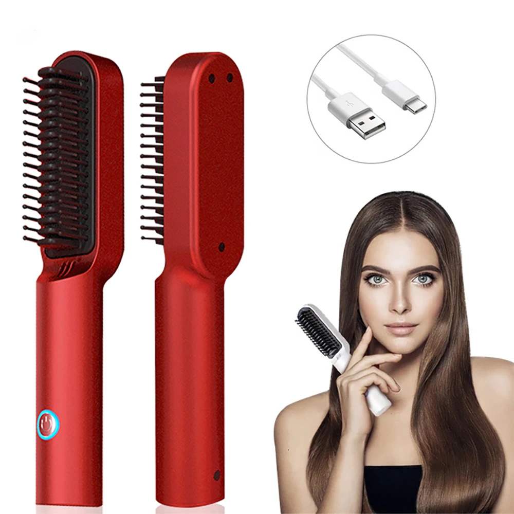 

Wireless Mini Hair Straightener Brush 2022 Heating Comb Sleek Hair Curler Bangs Curling Rod Beard Hairstyling Tool Iron