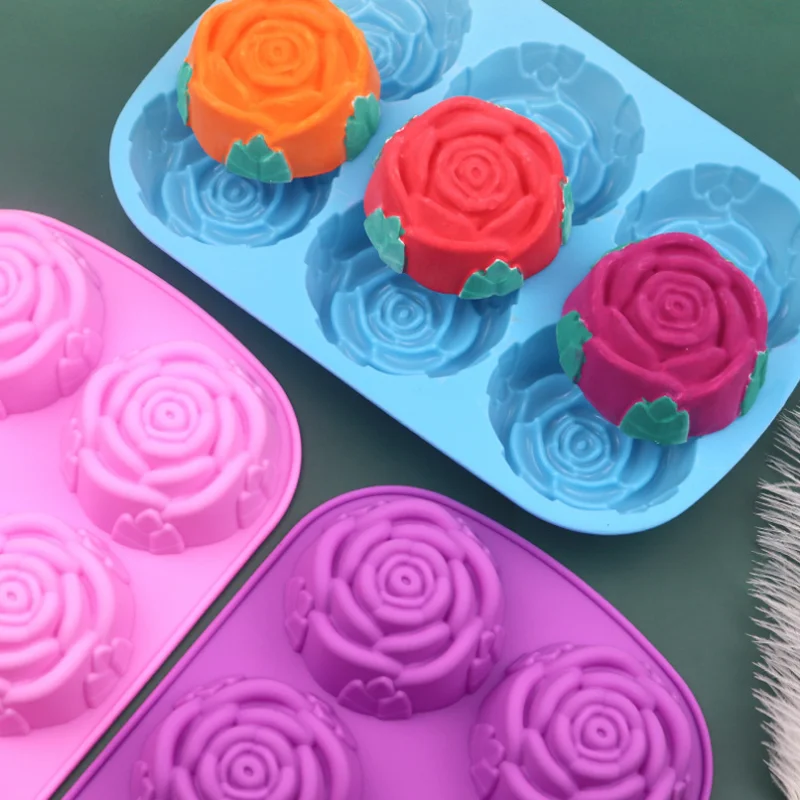 

6Cavty 7cm Large Rose Flower Soap mold Silicone Mold for Handmade making Ice Cube Chocolate Cake Banking
