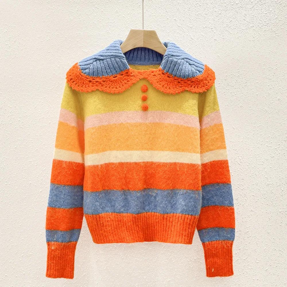 

1 Winter Sweater Women Geometry Y2k Geometry Knitted Jumper All Match Long Sleeve Female Pulls Korean Patchwork Pullover