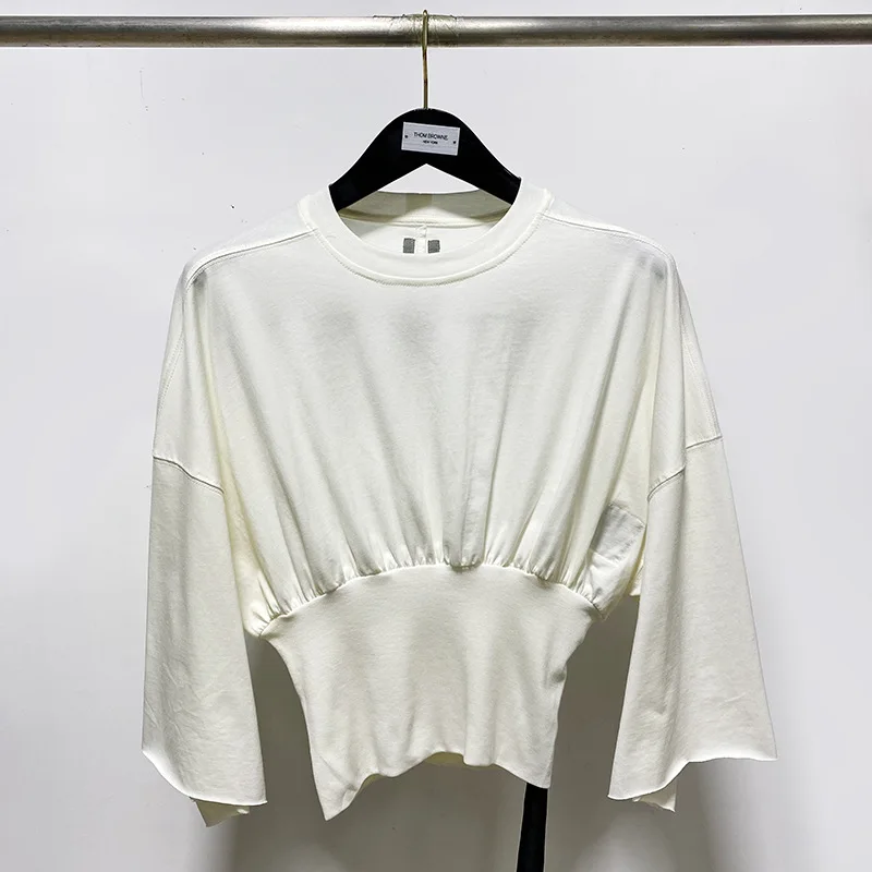 

2022s High Street Long Shirt RO O-neck Tee Women's T-shirt Owens Solid Streetwear Cotton Shirt Women's Clothing