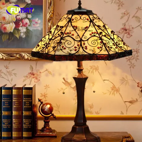 Настольная лампа FUMAT в европейском стиле, винтажная стеклянная шестиугольная лампа Тиффани, прикроватный светильник, украшение для дома, гостиной, лампа-подставка