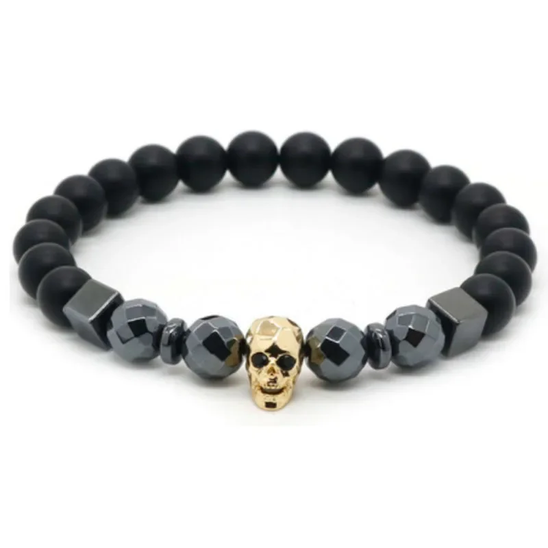 Браслет с подвеской в виде короны и черепа для мужчин природный гематит