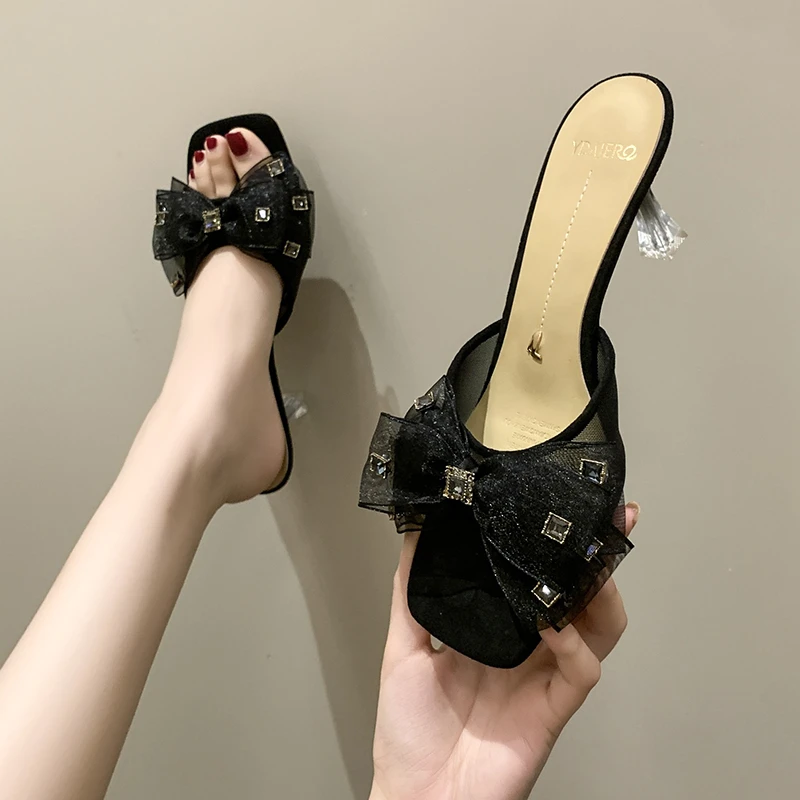 

Heel Slippers for Women Wearing Summer 2022 Fairy Wind Single Strap Transparent Heel Sandals for Women
