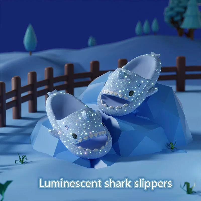 Women Men Fluorescence Shark Slippers Summer Luminescent Thick-soled Slides Non-slip Flip Flops Couple Flat Shoes EVA Sandals