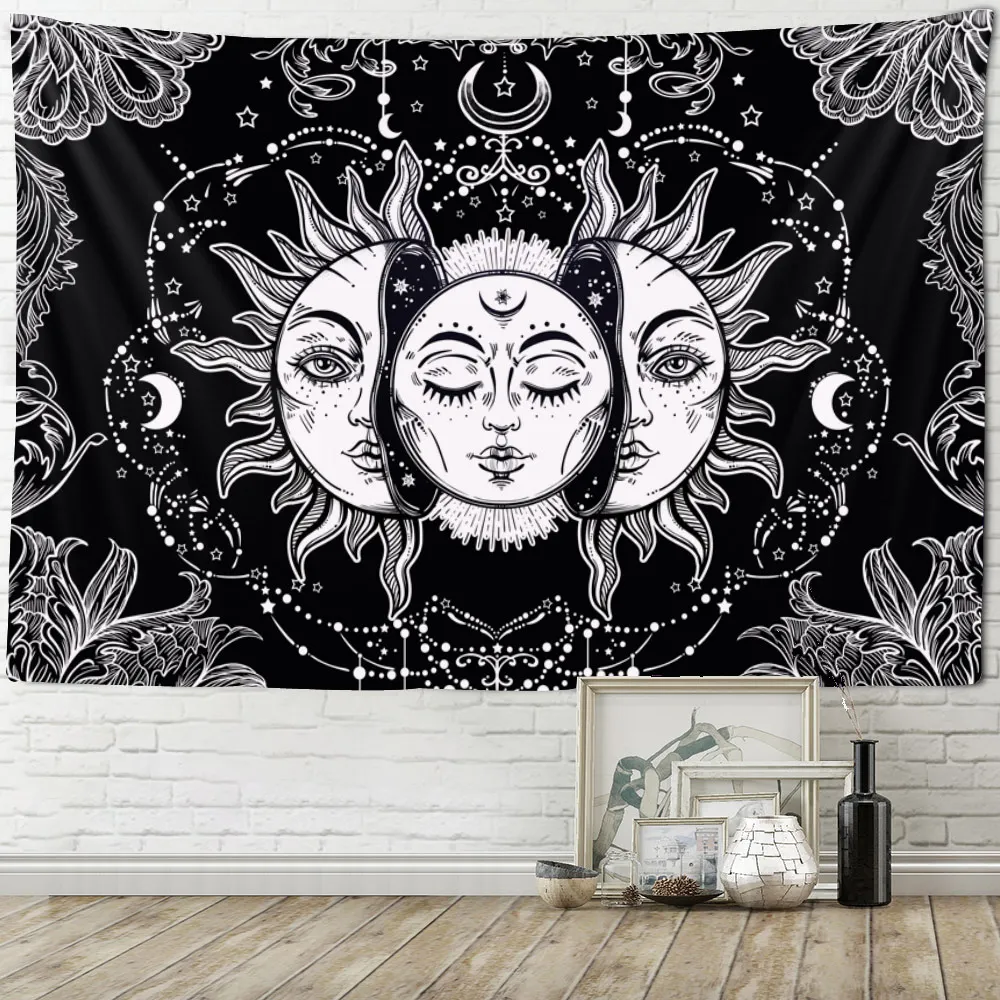 

Black Colorful Magic Tarot Mandala Tapestry Wall Hanging Celestial Wall Tapestry Hippie Wall Carpets Dorm Decor Wall Tapestry