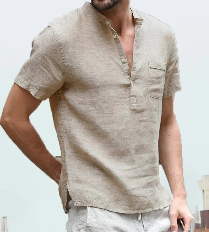 

Men's Cotton Linen Shirt Casual Linen Solid Color Shirt