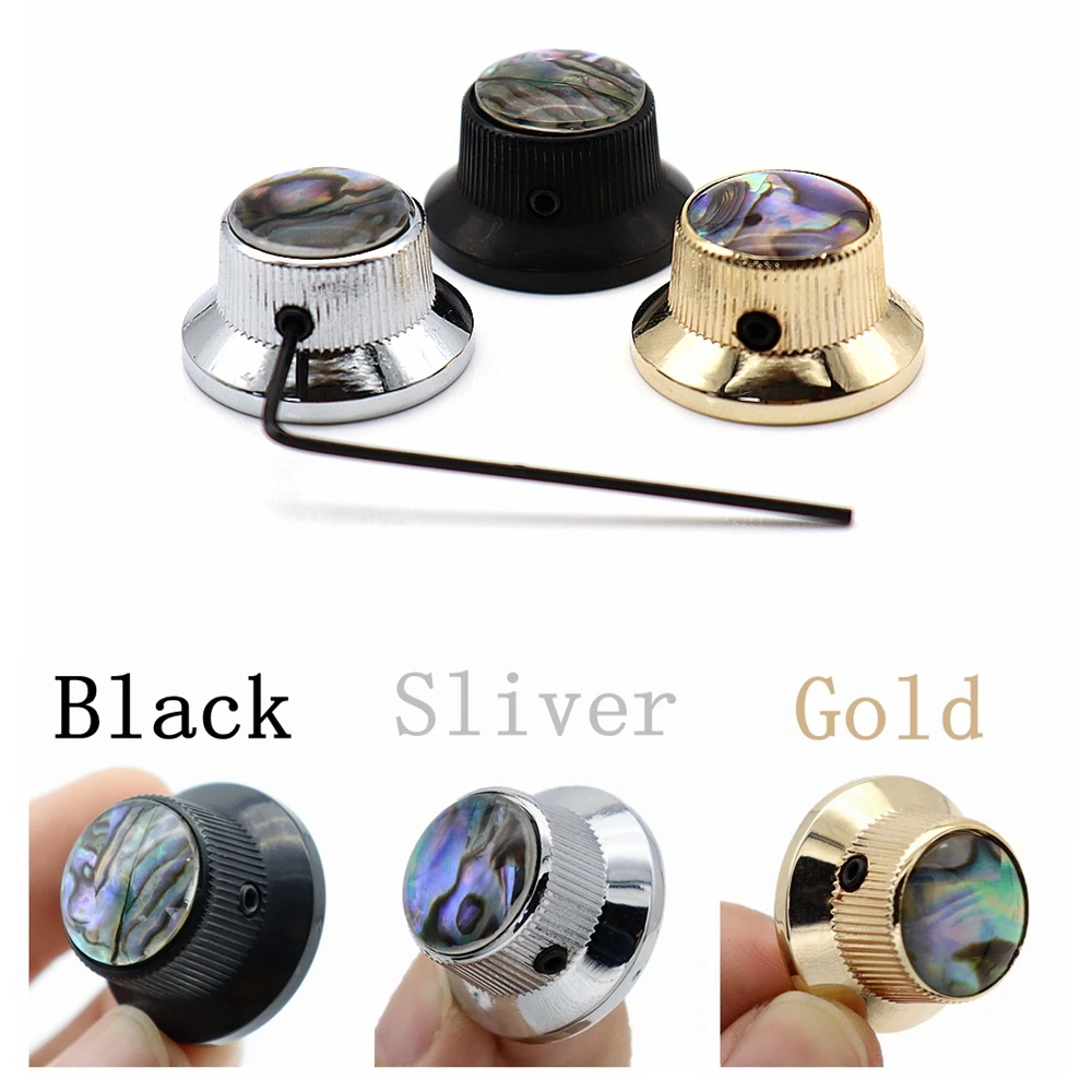 

1 шт./3 шт. металлическая электрическая гитара Abalone Top Bell ручки для бас-гитары регулятор громкости тональные ручки с шестигранной ручкой сереб...