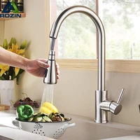 rozin brushed nickel kitchen faucet single hole pull out spout chromeblack mixer tap kitchen sink mixer tap stream sprayer head