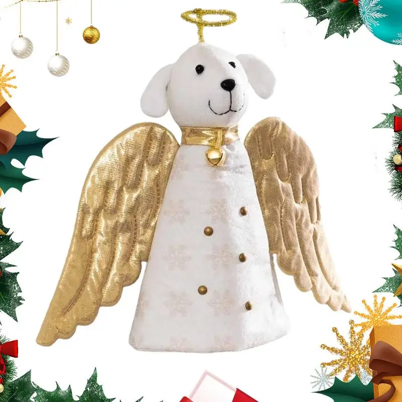 

11 Inch Golden Angel Dog Christmas Tree Toppers Creative Cloth Treetop Hat For Christmas Tree Ornaments Holiday Party Decoration