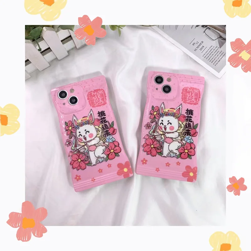 

Peach Blossom Luck candy Blossom Phone Case For iPhone 14 13 12 11 Pro Max XS XR X Plus Pink Flowers Soft mini Cover