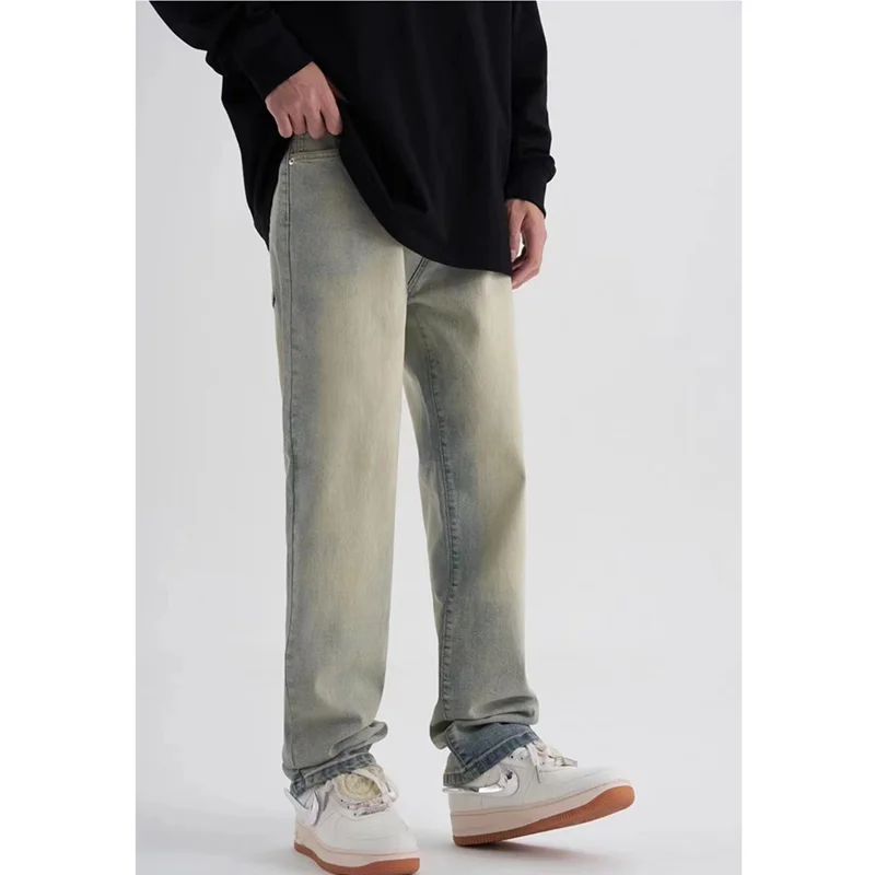 Streetwear Men 2022 New Pattern Recreational Broad Leg Straight Pants Cylinder Comfortable Loose Light Colour Jeans Autumn Women