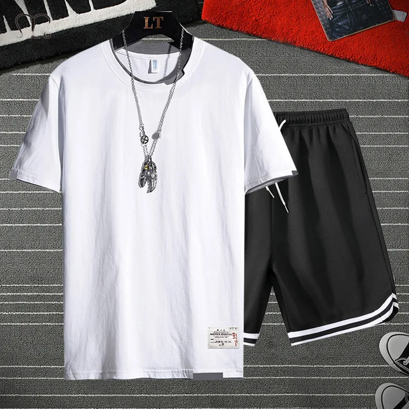 Костюм спортивный мужской летний из футболки и шортов в стиле хип-хоп |