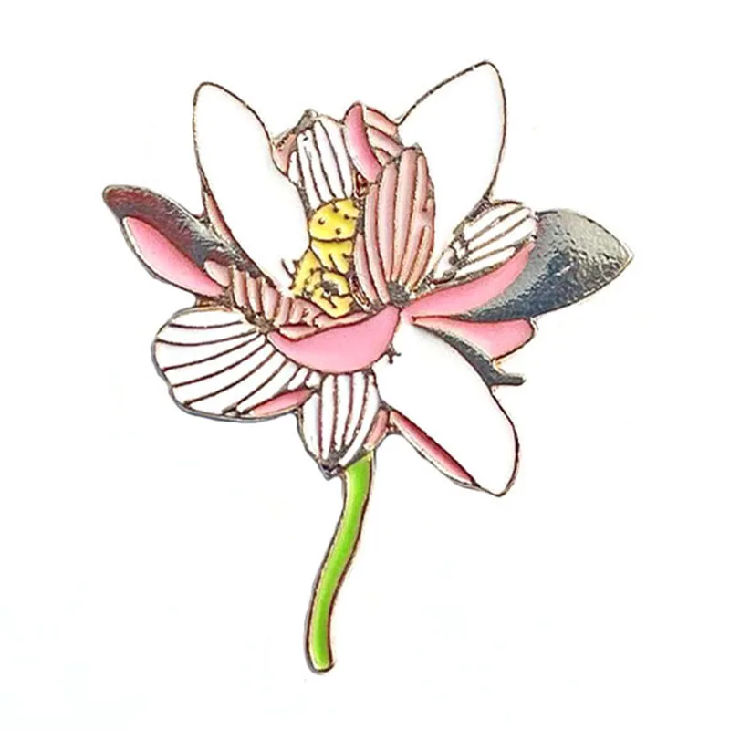 

1Pcs Chinese Charm Lotus Brooch Enamel Plant Badge Button Pin Collar Backpack