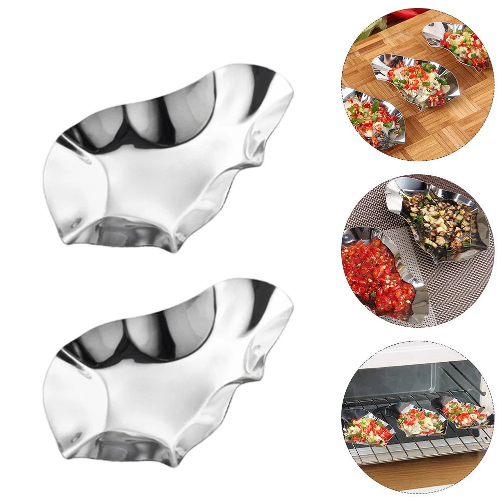

2 Pcs Tasting Dishes Stainless Steel Utensils Set Oyster Baking Shell Seafood Tray Oyster Dish Plate Food Shell Pans