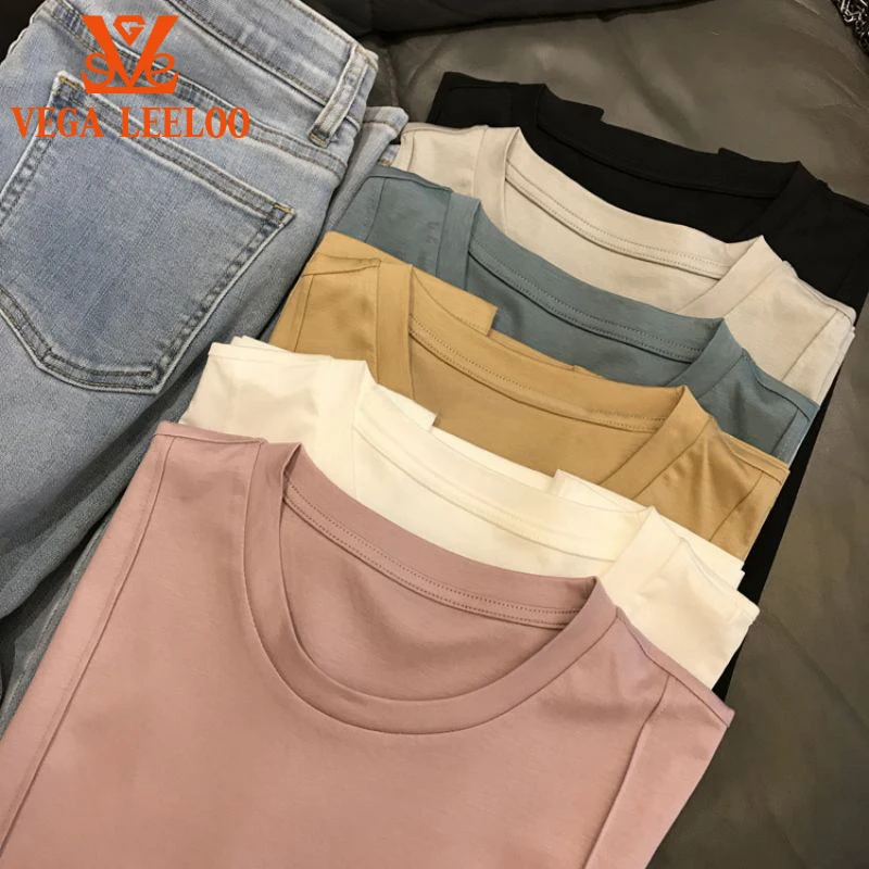 Классические однотонные футболки женские летние хлопковые модные 2022 топы