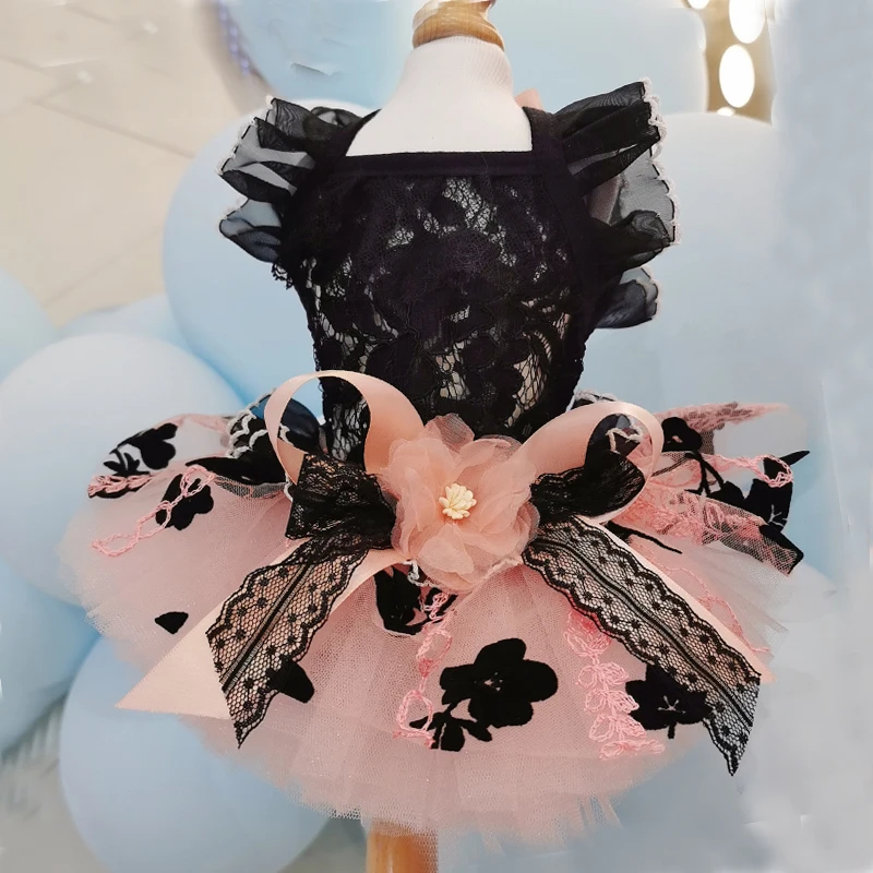 

Fashion Sexy Black Pink Hollow Lace Sling Dresses For Small Medium Dog Summer Pet Dog Clothes Chihuahua Poodle Clothing Handmade
