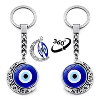 turkish evil eye keychain lucky blue eye fatima hand charm trinket key chain crystal glass keyring for men women car key pendant