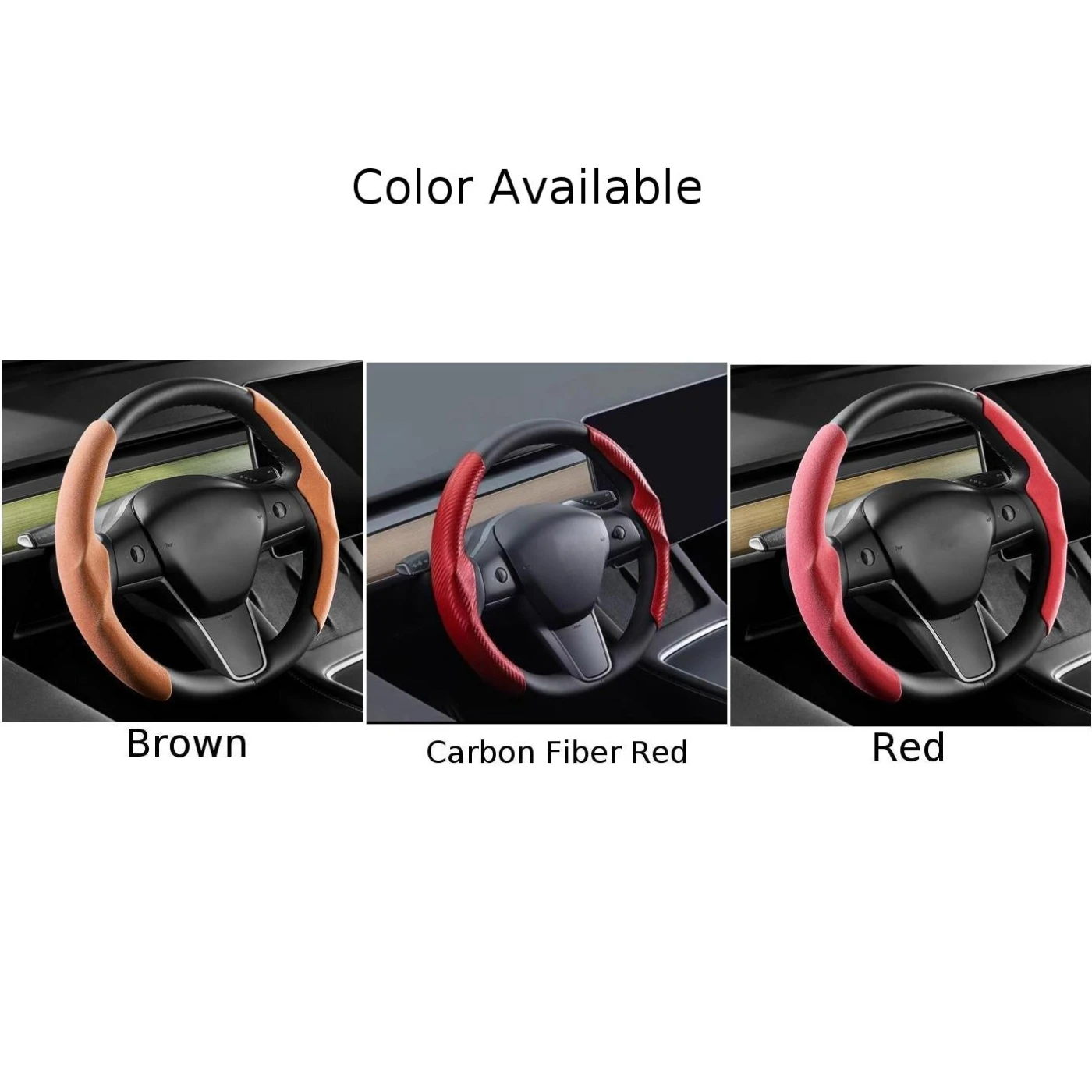 

2x Carbon Fiber Red/Brown/Red Steering Wheel Cover Made Of High-quality Suede Material Protection Accessories For Tesla Model 3Y