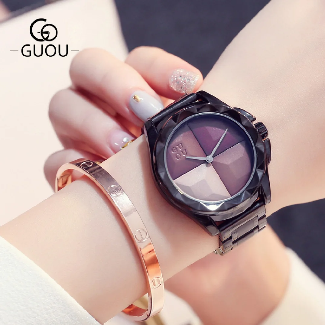 

Fashion GUOU Brand Large Dial Casual Watch Lady Simple Steel Waterproof Watches Woman's Personality Gift Quartz Wristwatches