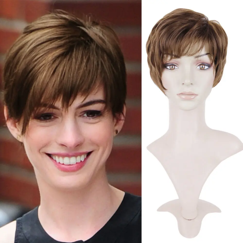 Женские темно-коричневые короткие парики с стрижкой пикси прямые волосы для