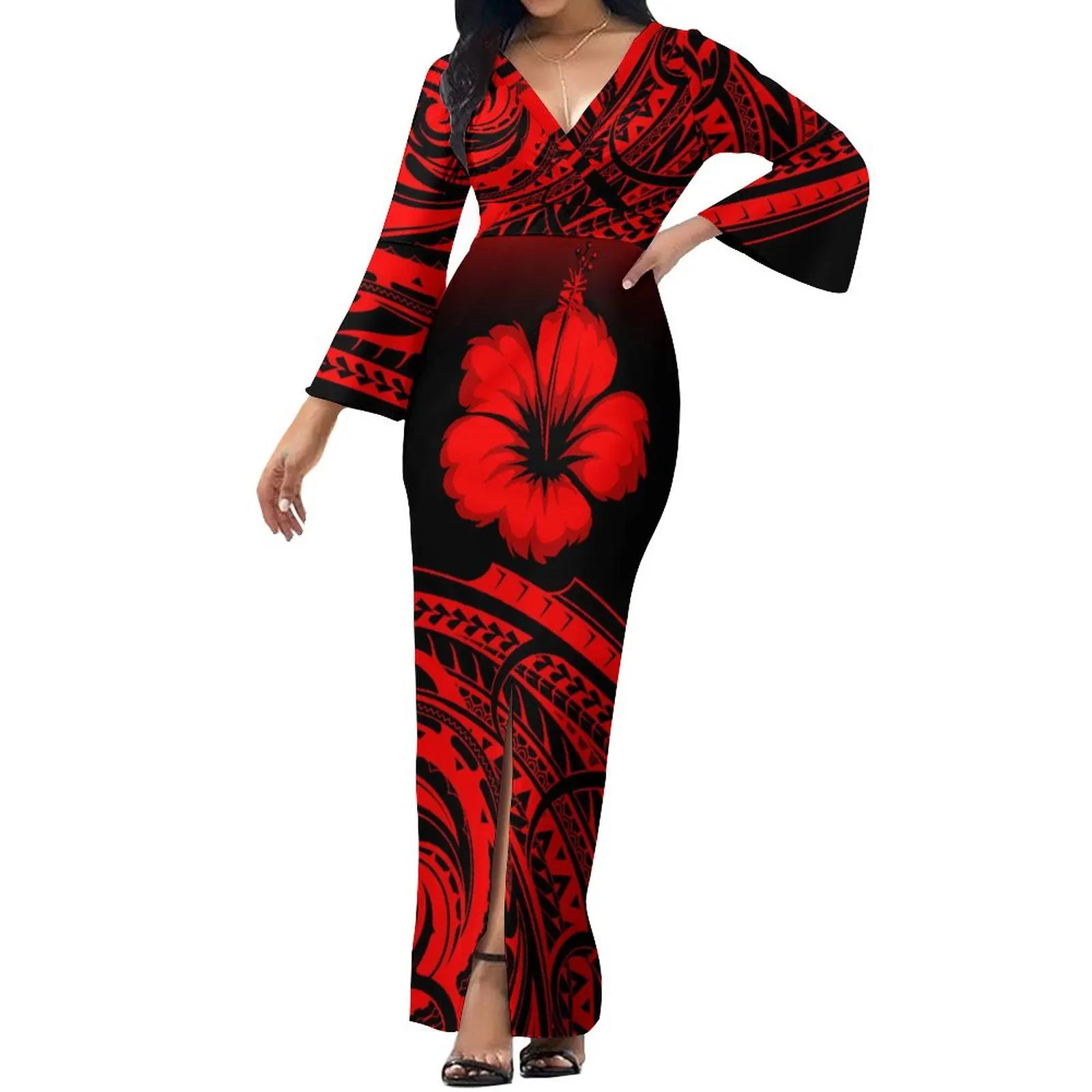 2023 New Fashion Maxi Dress Custom Polynesian V-neck Elegant Temperament Floor-length Dress Party Dress