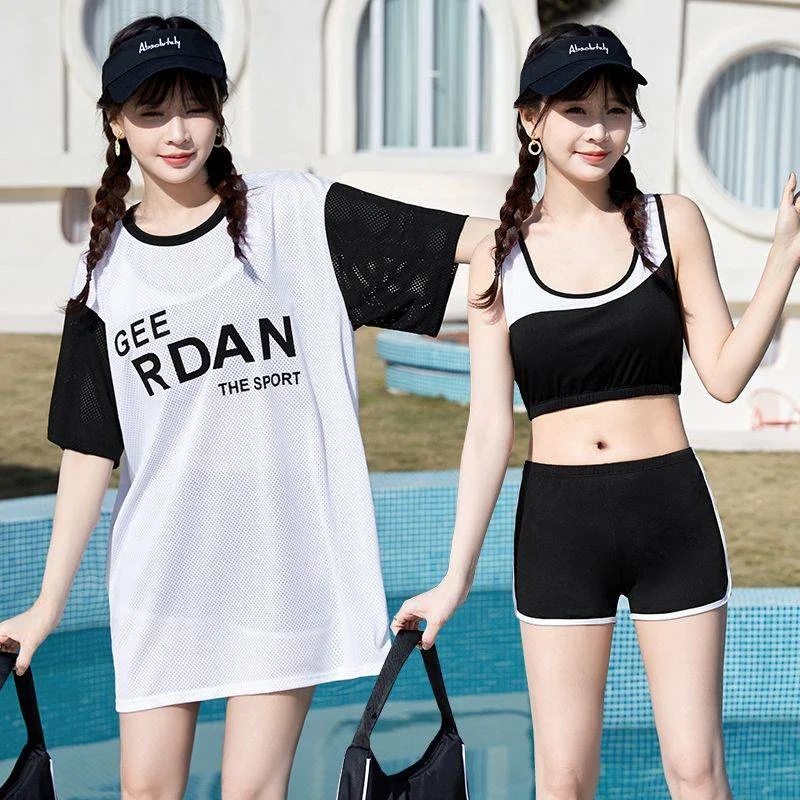 

Women Swimwear Bikini Summer Swimsuit White Black Three Piece Set Casual Beach Wear