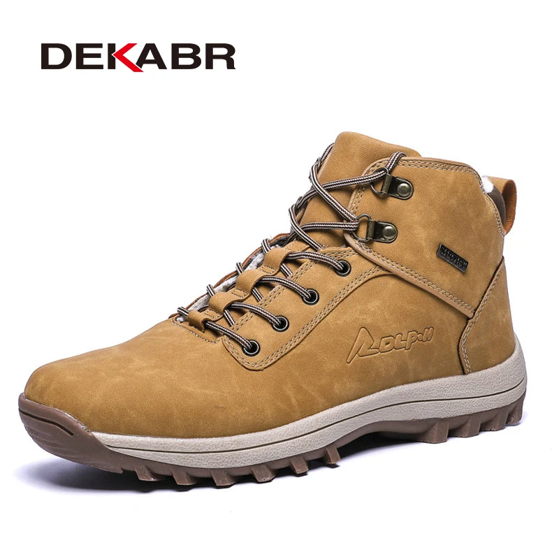  DEKABR Brand Genuine Leather Autumn Winter Warm Fur Classic Snow Boots Male Motorcycle Boots Men Warm Ankle High Top Men's Boots 