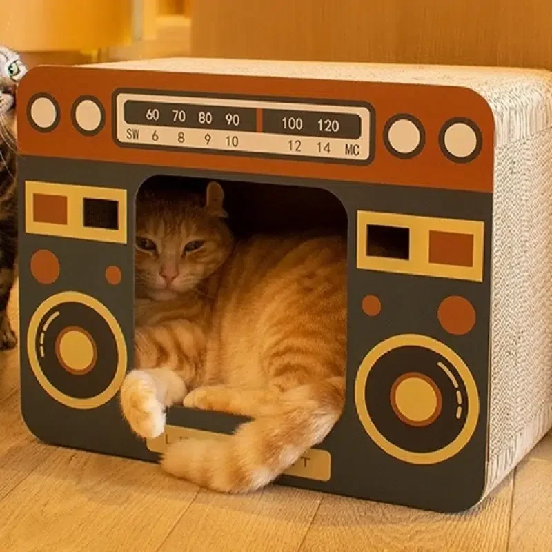 

Style Radio TV Cat Scratcher/Cat House Paper Box,2-In-1 Set