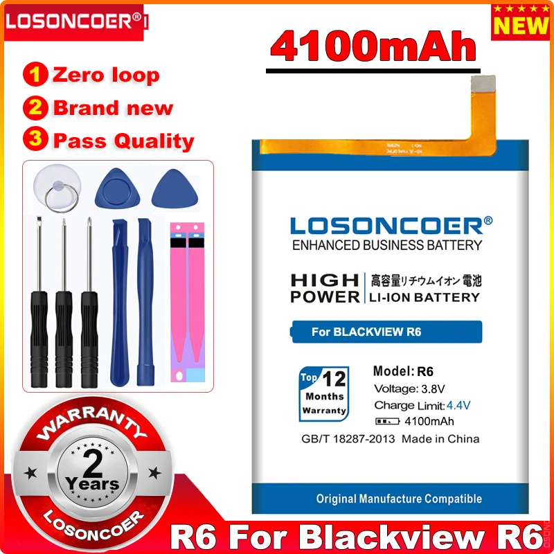 

LOSONCOER 4100mAh R6 Battery For Blackview Smart Phone Batteries+Quick Arrive