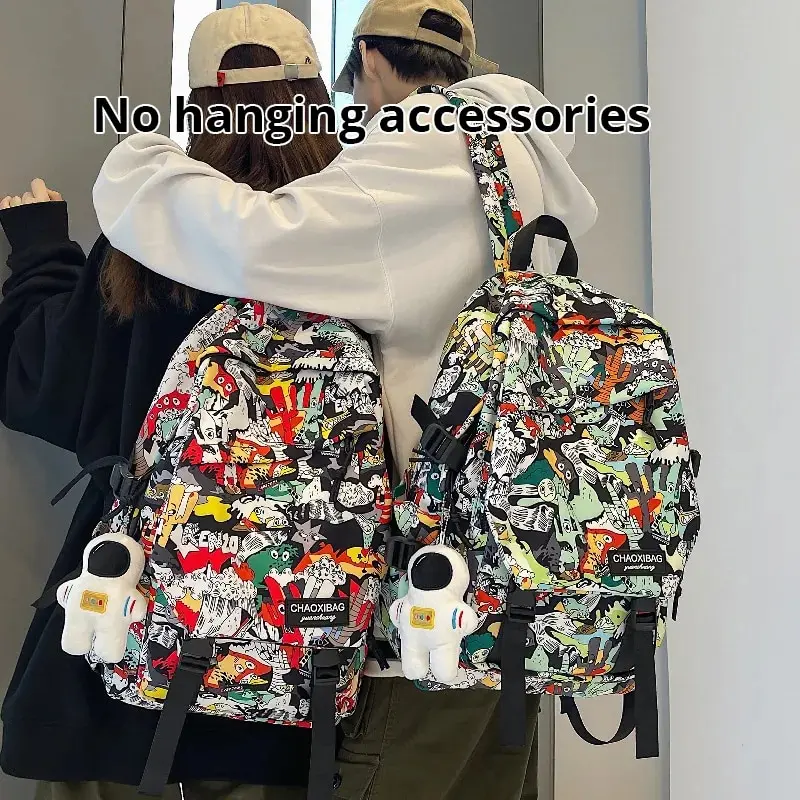 1pc Multi Color Large Capacity Backpack Nylon Material Graffiti Style for Daily Travel, Computer Carrying, Leisure Backpack