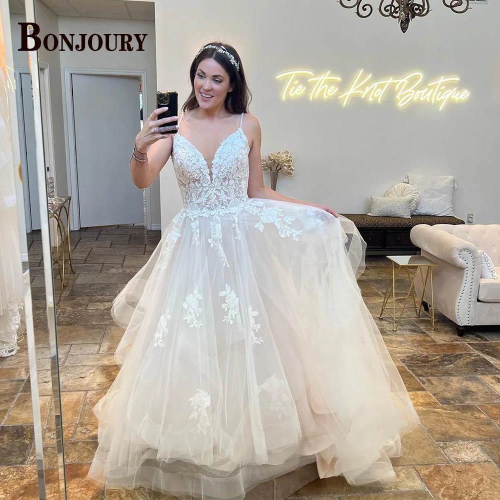 

Модное женское платье BONJOURY на тонких бретельках, модель 2023 года, ТРАПЕЦИЕВИДНОЕ, из тюля, на заказ, для невесты, официальное