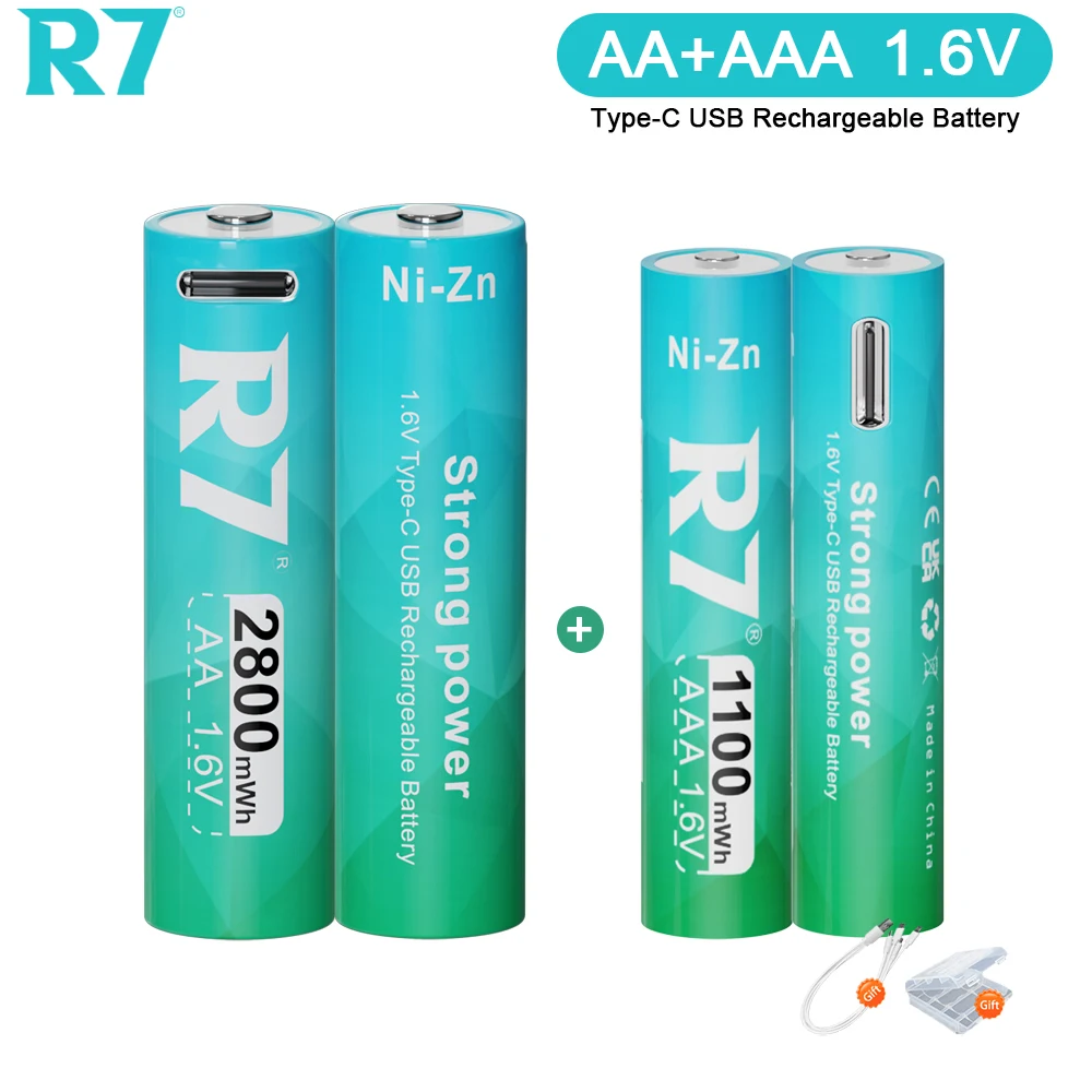 Аккумуляторы R7 1,6 в AA МВт/ч + стандартная батарея AAA МВт/ч USB Type-C зарядка nizn USB AAA/AA аккумуляторные батареи