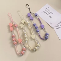 fashion acrylic color heart pearl diy beaded exquisite lanyard anti lost mobile phone chain gifts for women jewelry accessories