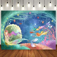 Mermaid Theme Underwater World Birthday Party Backdrop for Girls Princess 1st First Baby Shower Background Cake Banner Poster