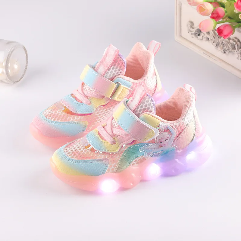 

Disney Girls' Sports Shoes Breathable Single Net Shoes Spring Little Girls Children's LED Light-up Shoes Soft Sole Baby Shoes