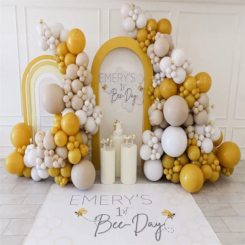 

108pcs Mustard Yellow Balloons Garland Kit Sand White Pastel Ballon Set for Birthday Baby Shower Gender Reveal Party Decorations