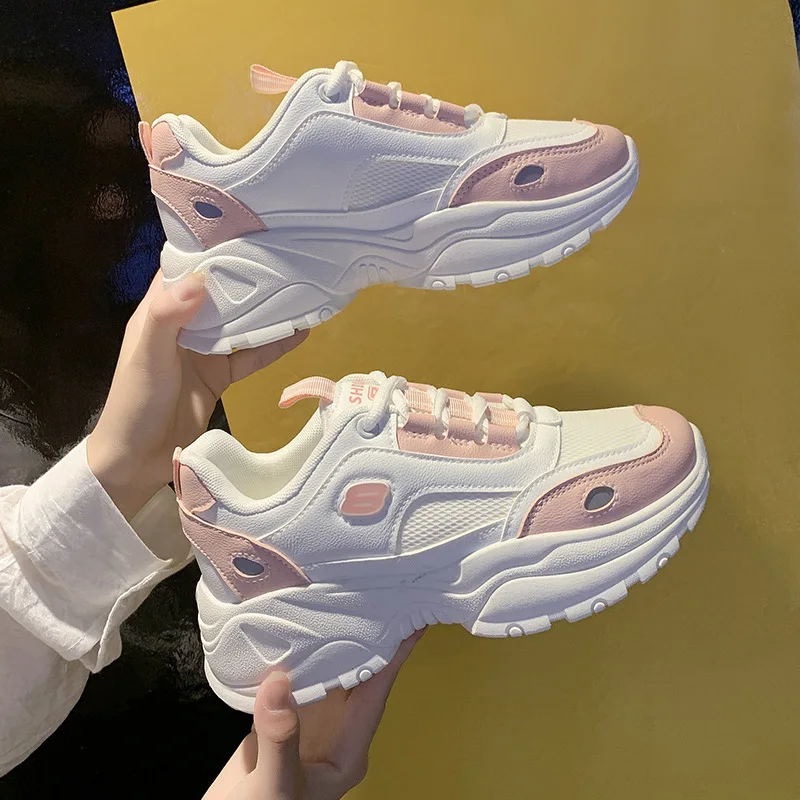 

Women's Sneakers Thick Sole Casual Daddy Shoes Lace Round Toe Breathing Leisure Female Vulcanize Shoes feminine vulcanize shoes