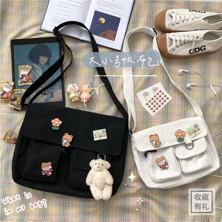 

Korean Lovely Canvas Bag Female Messenger Bag New Korean Version Harajuku Japanese Department Versatile Student Shoulder Bag