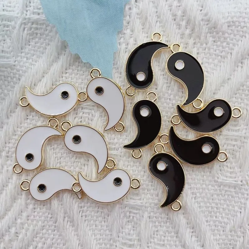 

20Pcs/Set Tai Chi Bagua Alloy Pendant Chinese Style Black and White Drip Glaze Yin Yang Charms for Necklace Bracelet Earrings