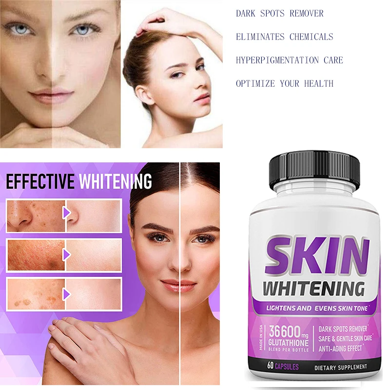 

1 bottle of 36600mg glutathione capsules skin beauty natural skin facial body melanin removal Whitening Capsules