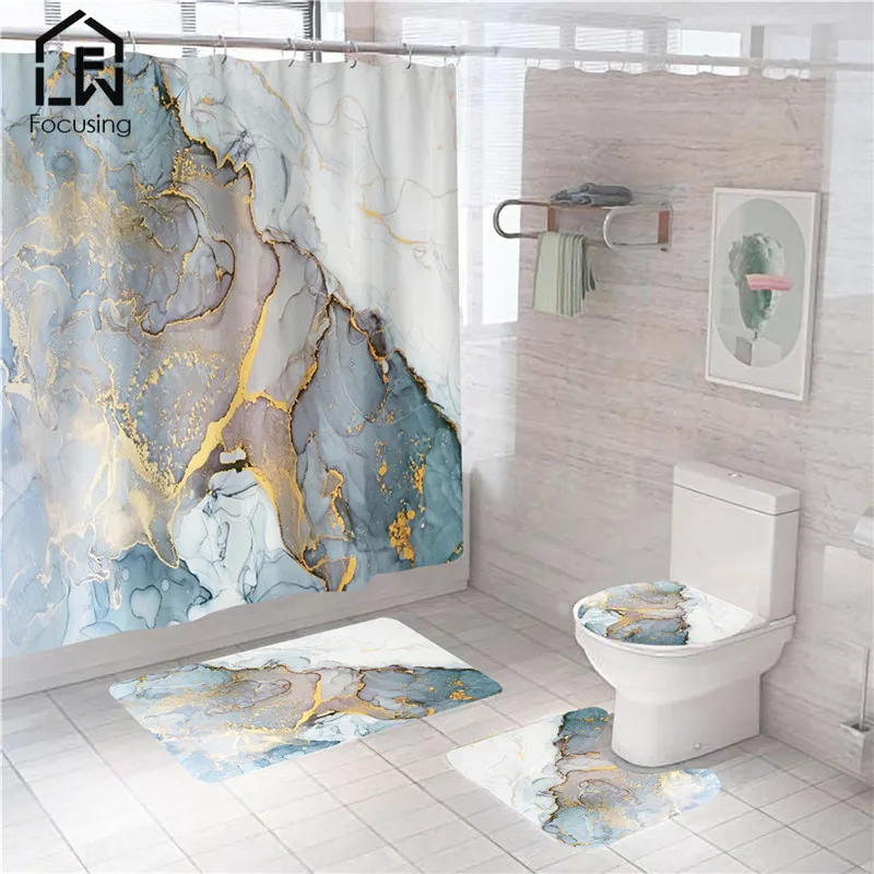 Роскошная занавеска для ванной из полиэстера душевой кабины с принтом набор