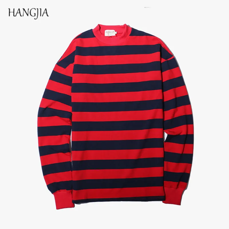 

High Street Black Red Stripe Sweatshirt Men Women 2019 Oversized Drop Shoulders Spell Color Round Neck Pullovers Sweatshirts