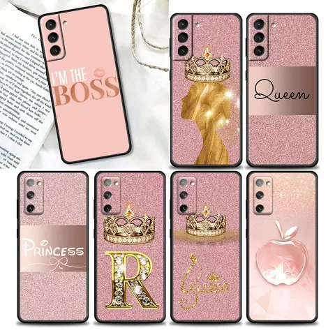 Розовое золото Розовый чехол для телефона «Принцесса Королева» для Samsung Galaxy S24 Ultra S23 5G S20 S21 FE S25 S22 Plus S24FE Чехол черный мягкий чехол